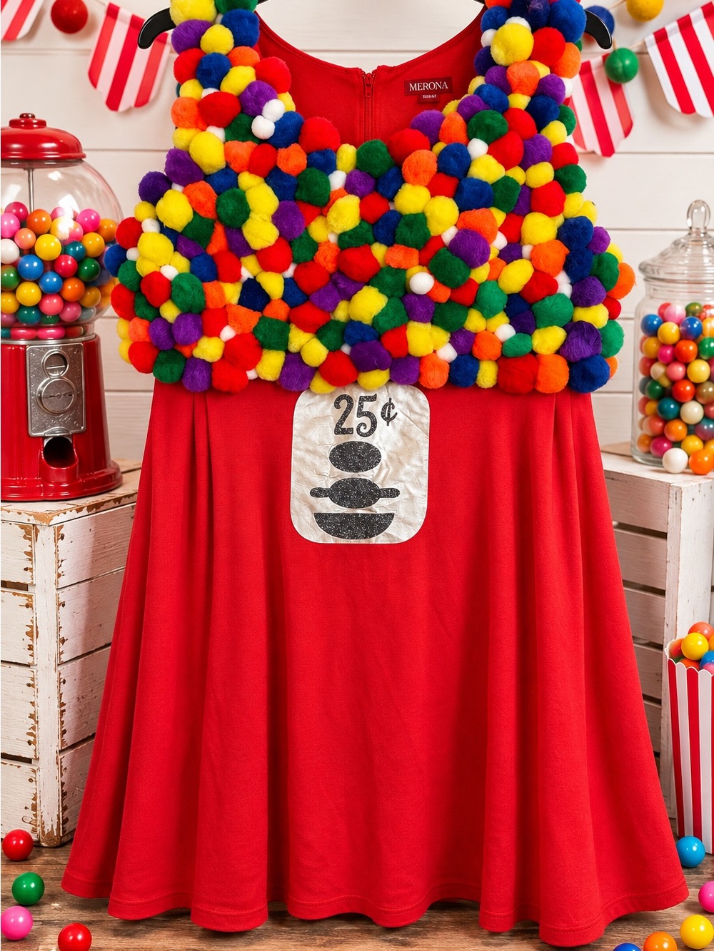 Merona XXL Red Multicolor Pom-Pom Gumball Machine Costume handmade